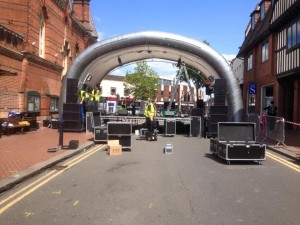 Setting up the Stage for the street concert in Wokingham